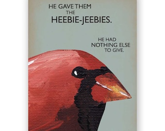 Heebie Jeebies-kaart - vogel - kardinaal - groet - dankbaarheid - briefpapier - spotvogelgehakt - blanco - cadeau - kerst