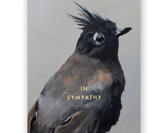 Carte d’oiseau de sympathie - Salutation - Feuille d’argent - Vierge - Phainopepla - Désolé - Hacher l’oiseau moqueur