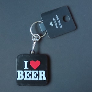 I Love Beer Keychain - Keyring, Personalized Gift for Beer Lovers - Gift for him - Gift for beer lover - Funny Keyring - Funny Keychain