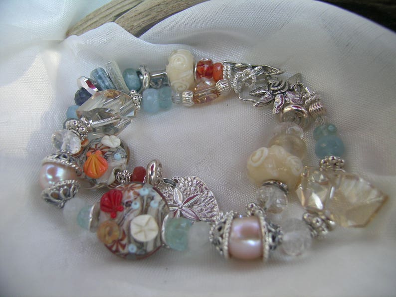 Autumn Tideline Beach Ocean Lampwork Gemstone Two Strand Bracelet image 6