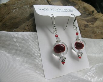 Winter Berries - Cranberry Ice  Handcrafted Lampwork, SS & Swarovski Earrings