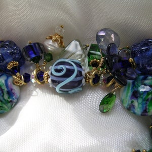 Oslo Harbor Green, Cobalt, Purple, Gemstone, Lampwork Vermeil Gold Charm Bracelet ON CLEARANCE SALE wAS 425 NOw 350 image 5