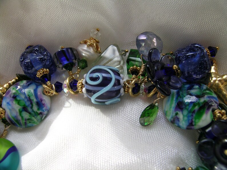 Oslo Harbor Green, Cobalt, Purple, Gemstone, Lampwork Vermeil Gold Charm Bracelet ON CLEARANCE SALE wAS 425 NOw 350 image 5