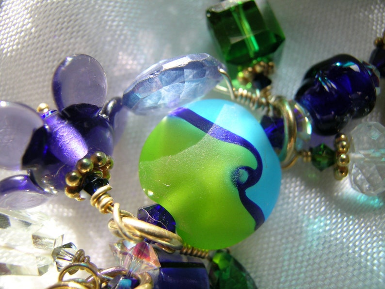 Oslo Harbor Green, Cobalt, Purple, Gemstone, Lampwork Vermeil Gold Charm Bracelet ON CLEARANCE SALE wAS 425 NOw 350 image 3