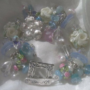 Daphne Spring Garden Aquamarine, Bridal Pastel Artisan Lampwork Gemstone Bracelet image 1