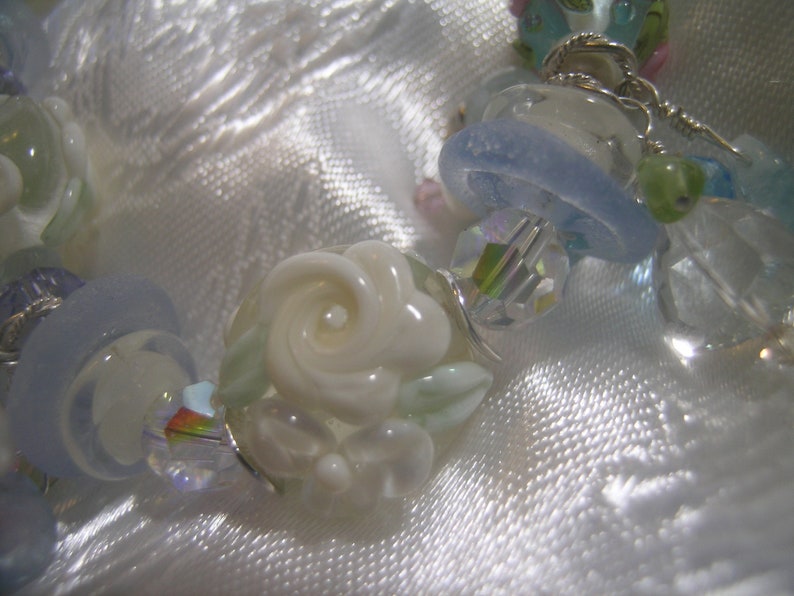 Daphne Spring Garden Aquamarine, Bridal Pastel Artisan Lampwork Gemstone Bracelet image 2