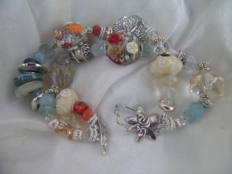 Autumn Tideline Beach Ocean Lampwork Gemstone Two Strand Bracelet image 1