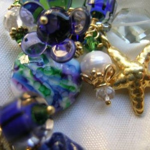 Oslo Harbor Green, Cobalt, Purple, Gemstone, Lampwork Vermeil Gold Charm Bracelet ON CLEARANCE SALE wAS 425 NOw 350 image 2