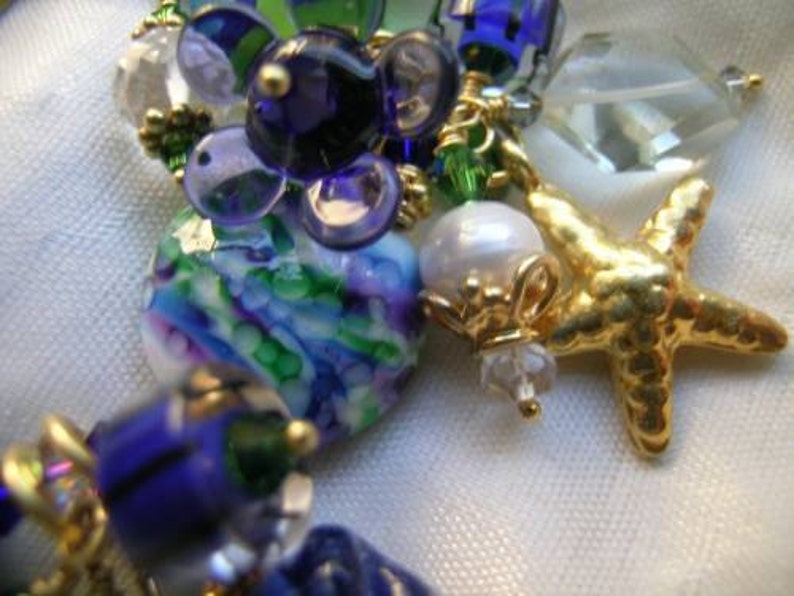 Oslo Harbor Green, Cobalt, Purple, Gemstone, Lampwork Vermeil Gold Charm Bracelet ON CLEARANCE SALE wAS 425 NOw 350 image 2