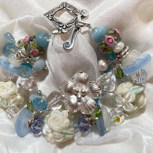 Daphne Spring Garden Aquamarine, Bridal Pastel Artisan Lampwork Gemstone Bracelet image 7