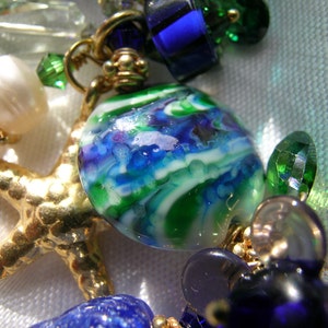 Oslo Harbor Green, Cobalt, Purple, Gemstone, Lampwork Vermeil Gold Charm Bracelet ON CLEARANCE SALE wAS 425 NOw 350 image 4