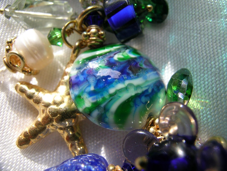 Oslo Harbor Green, Cobalt, Purple, Gemstone, Lampwork Vermeil Gold Charm Bracelet ON CLEARANCE SALE wAS 425 NOw 350 image 4