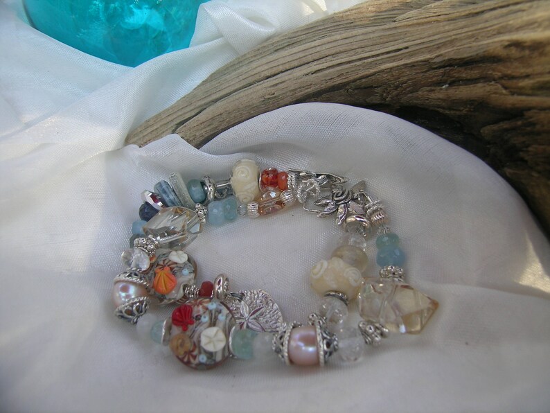 Autumn Tideline Beach Ocean Lampwork Gemstone Two Strand Bracelet image 5