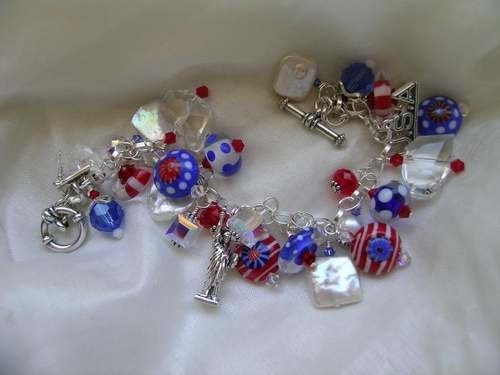 4th of July in Elfin Cove, IV Lampwork Patriotic Charm Bracelet Earring ...