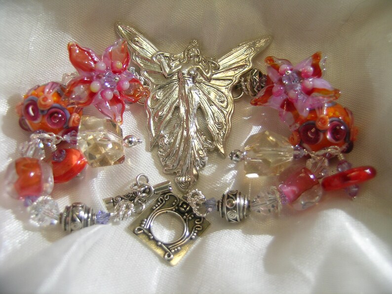 Garden Faerie Queen Handcrafted Bright Floral Lampwork SS & Citrine Bracelet image 5