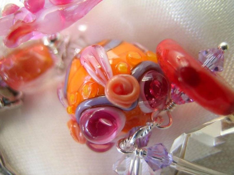 Garden Faerie Queen Handcrafted Bright Floral Lampwork SS & Citrine Bracelet image 4