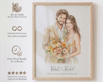 Custom Watercolor Couple Portrait, Engagement Anniversary Gift