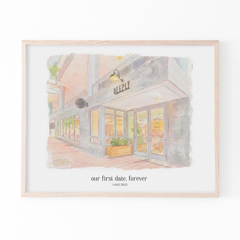 Transform your favorite café or restaurant into a watercolor couple portrait. This custom drawing from photo highlights your love story and creates a personalized keepsake that is perfect for anniversaries, Valentine’s Day, or romantic home decor.