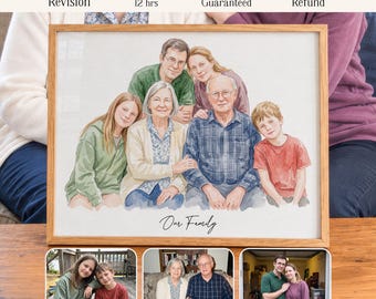 Custom Watercolor Family Portrait from Photo, Personalized Keepsake Gift (Digital File)