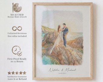 Custom Watercolor Couple Portrait, Hand-Painted from Photo