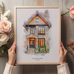&quot;Aquarellbild &quot;&quot;Haus&quot;&quot; Portrait, Einweihungsparty Geschenk, &quot;&quot;Unser erstes Zuhause&quot;&quot;,&quot;