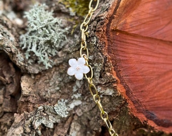 Gliederkette vergoldet mit Blumenanhänger Gold-withe