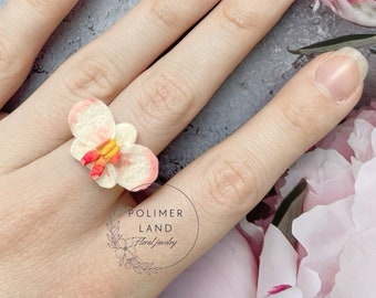 Anillo de orquídeas de arcilla polimérica hecho a mano accesorio floral anillo de flores regalo para mamá hermana