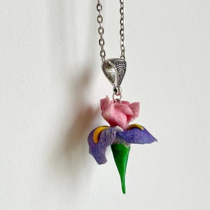 Purple Iris Flower Pendant | Handmade Clay Accessories, Purple Floral Pendant, Iris Jewellery, Gift for mom sister, Iris Pendant Necklace