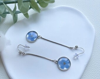 Forget Me Not Flower Earrings, Dangle Drop Earrings, Real Pressed Flower Earrings, Floral Earrings for Women, Birthday Accessories for Her