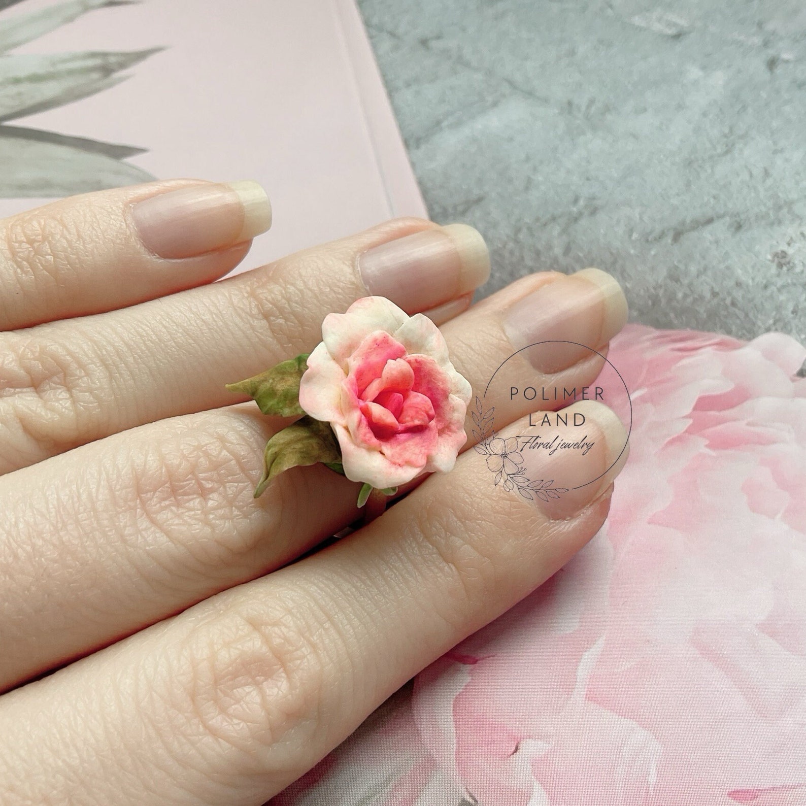 Elegant Vintage Rose Clay Ring Handmade Accessory, Floral Ring, Flower ...