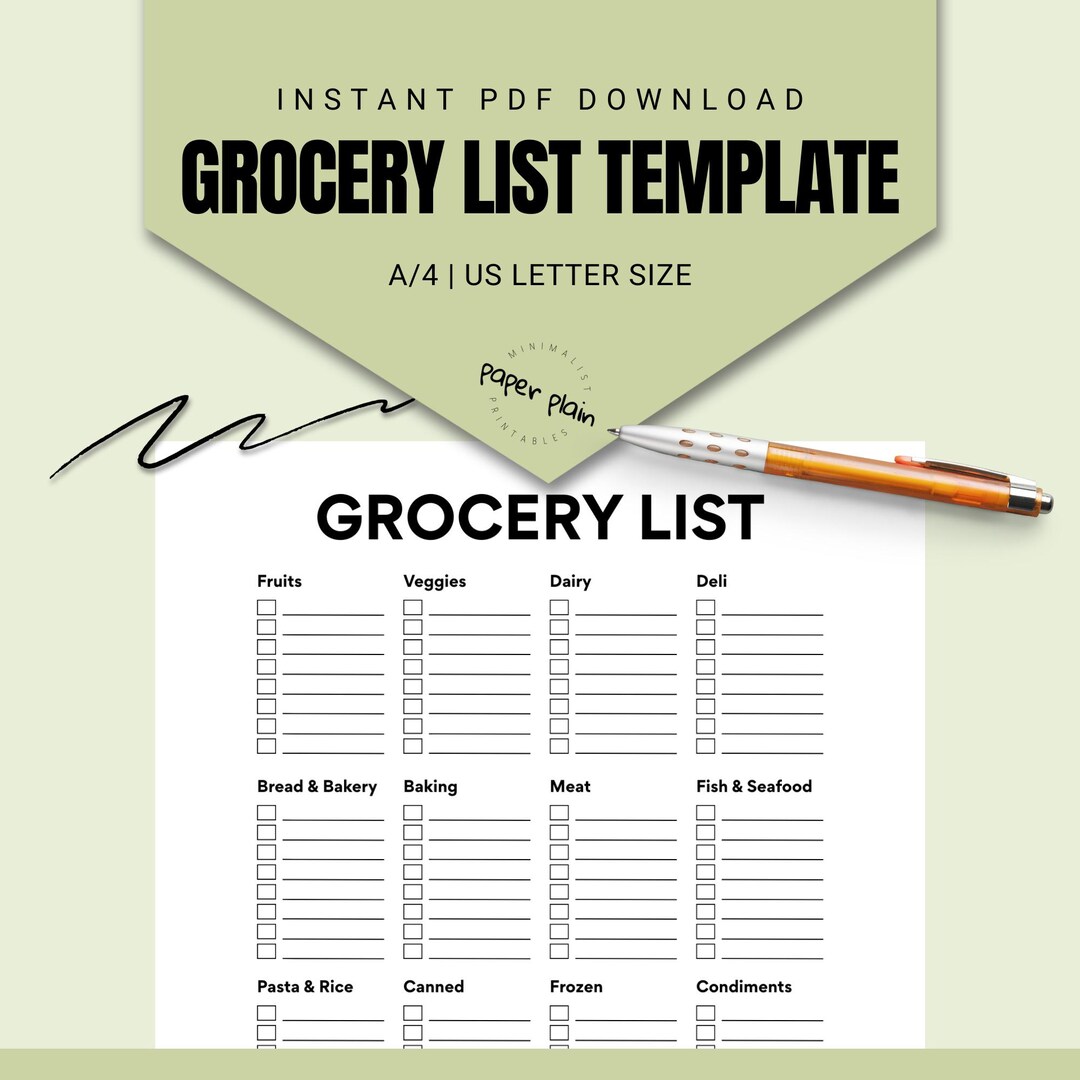 Buy List Example Grocery List Template – Printable Grocery Checklist PDF | Daily Grocery ...