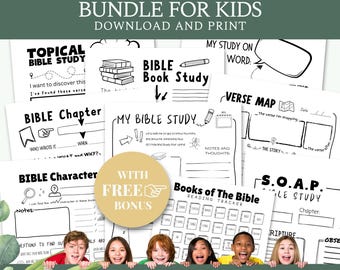 Bible Study Resource Kit for KIDS | Verse Mapping, SOAP Template & Worksheets