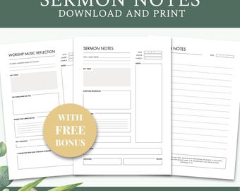 Sermon Notes with FREE Worship Music Reflection | Bible Study Template