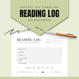 Reading Log Printable | Reading Tracker Log | Book Log | Book Journal | Book Nerd | Reading Record | Book Lover Tracker