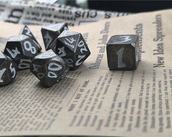 Matte black metal dice DND set