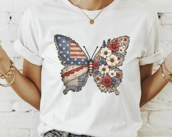 Patriotic Butterfly Shirt, American Flag Butterfly Tee, 4th of July Shirt, USA Flag Tshirt, Patriotic Gifts for Women, Memorial Day Shirt