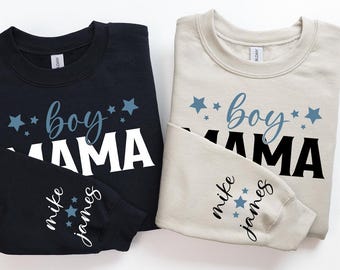 Custom Boy Mama Sweatshirt, Personalized Mama Crewneck with Names on Sleeve, Mother's Day Gift, Boy Mom Sweater, New Mom Gift