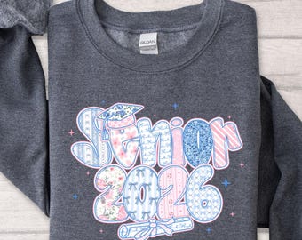 Senior 2026 Sweatshirt, Coquette Bow Graduation Sweater, Class of 2026 Gift, Shabby Chic Floral Sweater, Patchwork Senior 2026 Sweatshirt