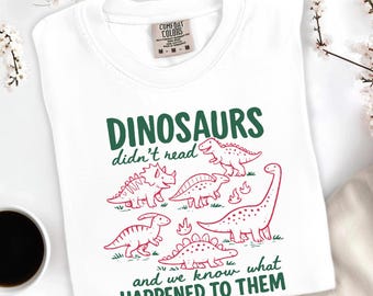 Comfort Colors Dinosaur Reading Shirt, Funny Book Lover Tee, Librarian Appreciation Gift, Cute T-Rex Bookworm Tshirt, Sarcastic Book Tshirt