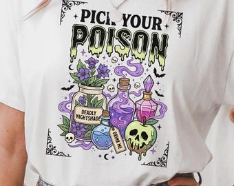 Pick Your Poison Shirt, Retro Halloween T-Shirt, Spooky Season Graphic Tee, Witchy Drinks Tee, Funny Halloween Shirt, Vintage Spooky Tee