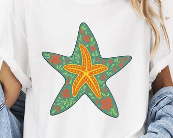 Comfort Colors Beach Vacation T-Shirt, Summer Starfish Tee, Vintage Ocean Life Tshirt, Coastal Aesthetic Tee, Nautical Summer Holiday Gift