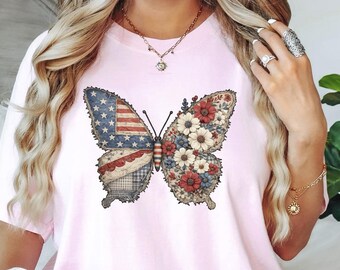 American Flag Butterfly Comfort Colors Shirt, Patriotic Butterfly Tee, USA Pride Shirt, Independence Day Tees, Memorial Day Gift