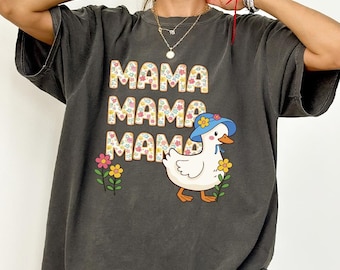 Comfort Colors Mama Goose T-shirt, Funny Animal Mama Shirt, Minimalist Motherhood Tee, Retro Mom Outfit, Mother's Day Gift