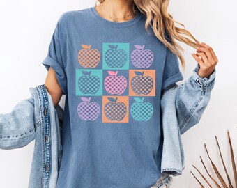Summer School Teacher T-shirt, Apple Checkered Teacher T-shirt, Teacher Apple T-shirt,Retro Teacher T-shirt,Back To School,Checkered Teacher