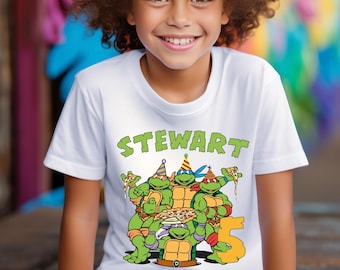 Pizza Party Birthday T-shirt, Custom Turtles Birthday T-shirt, Green Turtles Birthday Boy T-shirt,Turtles Birthday Boy T-shirts,Gİft For Boy