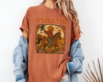 Halloween It's Fall Y'all T-shirt, Halloween Country T-shirt, Western Halloween T-shirt, Cozy Seaason T-shirt, Halloween Cowboy T-shirt