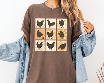 Boho Cute Chicken T-shirt, Retro Floral Farmhouse T-shirt,  Cottagecore Backyard Hen T-shirt,Cute Chicken Lover Gift for Her,Cute Summer Tee