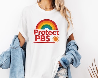 Protect PBS, Retro Rainbow T-shirt, Vintage Style Public Broadcasting T-shirt, 70s Aesthetic Graphic T-shirt, Save PBS Tee for Adults & Kids