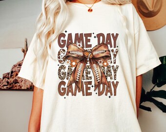 Comfort Colors Coquette Bow Gameday T-Shirt,Baseball Mom T-Shirt,Sports Mama Gift,Football Mom T-Shirt,Game Day Shirt,Football Gift Shirt
