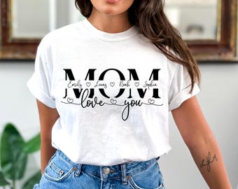 Personalized Mom With Kids Names T-shirt, Custom Mom T-shirt, Custom Mama T-shirt with Kids Name, Mothers Day T-shirt, Children Name T-shirt